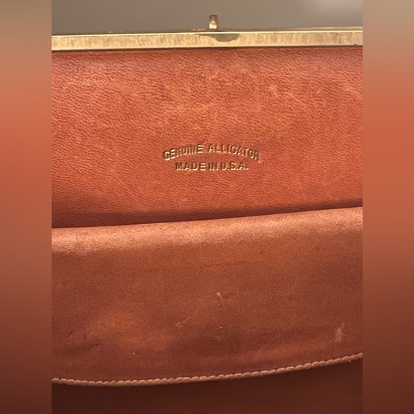 Vintage Lucille de Paris Brown Alligator Leather Handbag With Mirror RARE - Picture 10 of 16